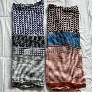 Geometric Print Lightweight Scarves - Blue/Black and Rust/Blue